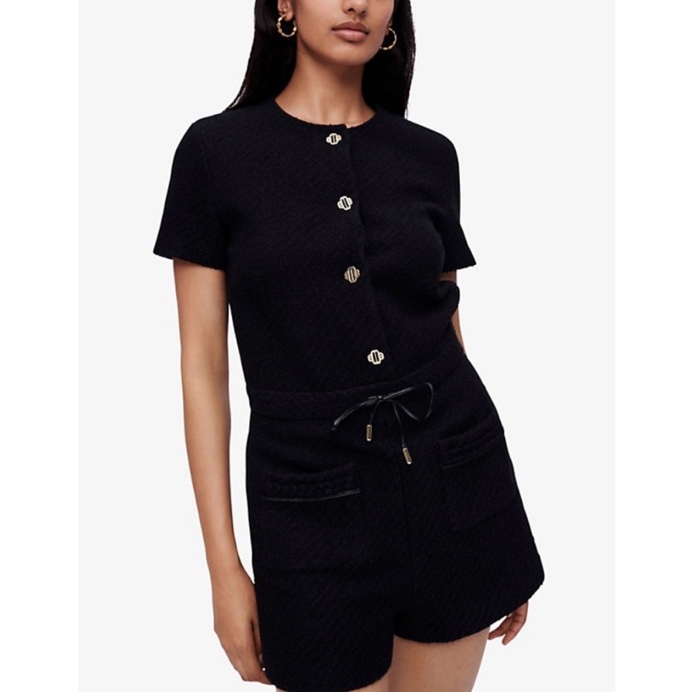 Maje Knit Romper with Gold Buttons